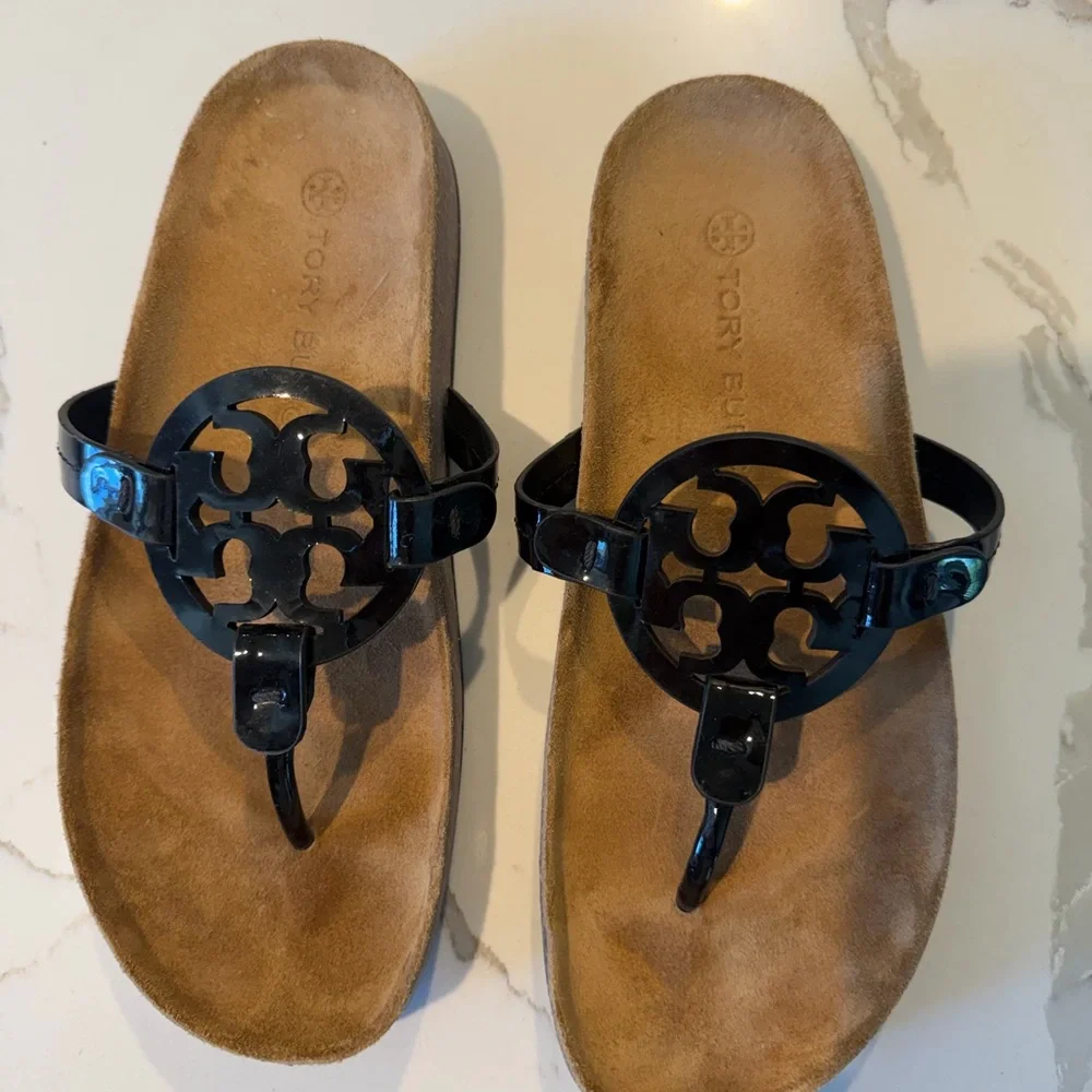 Tory Burch Black Patent Logo Miller Cloud Sandal